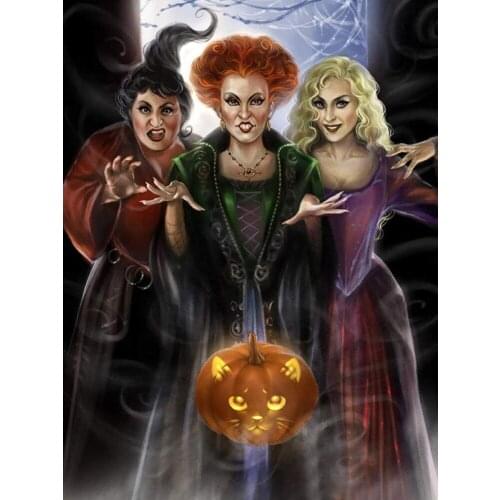Halloween "Three Pumpkin Witches" 5D DIY Diamond Painting full of diamond embroidery cross stitch Rhinestone painting decoration