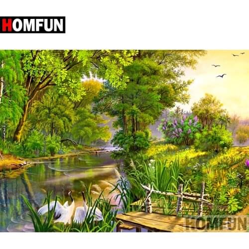 HOMFUN Full Square/Round Drill 5D DIY Diamond Painting "Lake scenery" Embroidery Cross Stitch 5D Home Decor Gift A07452