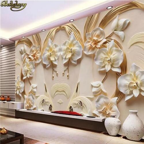 Beibehang custom Embossed phalaenopsis floral photo wallpaper papel de parede sala 3d flooring wall paper living room decoration