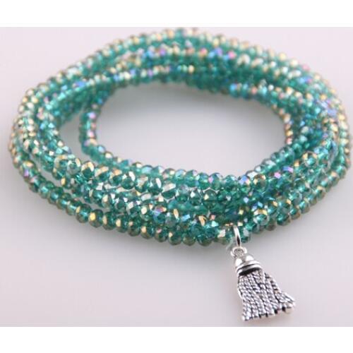 Free shipping 5 Strands Crystal with Alloy Tassel Beads Stretched Bracelets Green Pacet Bead Yoga Bracelet & Necklace