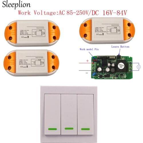Sleeplion DC/AC 16V-250V 24V-48V Wireless Switch Wall Panel Remote Control Light Switch 110V 220V 85V-250V Wide Volt Relay