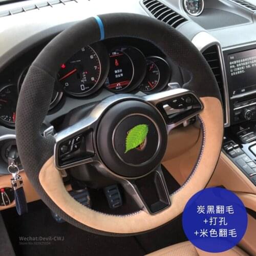 For Porsche Taycan 3 Panamera Macan Cayenne 718 911 9YA 971 Black Suede Leather Steering Wheel Cover Auto interior Accessories