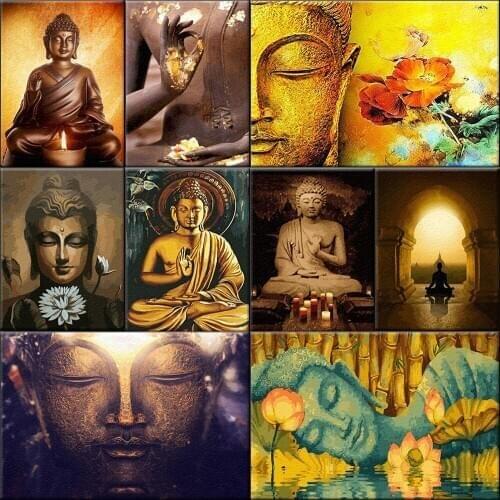 DIY Painting By Numbers For Adults Golden Buddha Hand Painted Shakyamuni Portrait Oil Painting Home Decor Unique Great Gifts