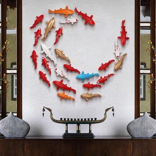 Chinese Creative Resin Hanging Fish Ornament Wall Decoration Craft Hotel Restaurant Livingroom WallBackground Mural Wall Sticker