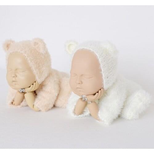 Fuzzy Baby Bear Outfit Photography Props Fluffy Newborn Bear Hat and Romper Nebworn Onesie Footed Romper Newborn Vevelt pants