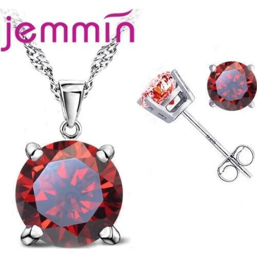 Women Fashion Jewelry Sets 925 Sterling Silver Weddings/ Engagements Necklace Pendant Earrings Set Free Shipping