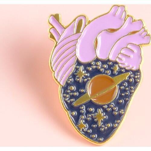 Space Heart Enamel Pin Planet Heart Brooch Denim Jeans shirt bag Space Heart Jewelry Gift for Friends Men Women