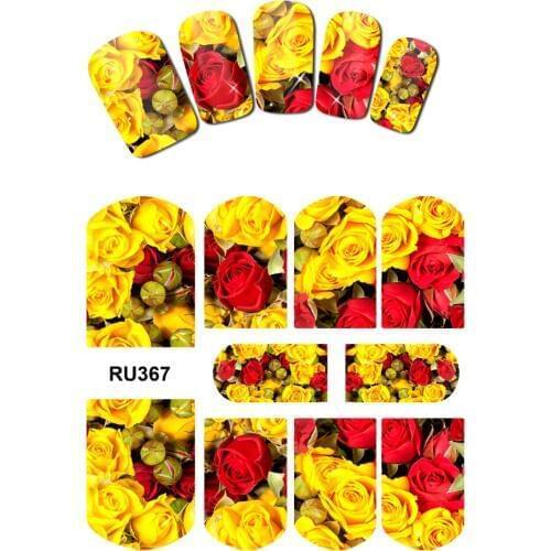 UPRETTEGO NAIL ART BEAUTY WATER DECAL SLIDER NAIL STICKER TROPICAL DAISY ROSE VINE CHRYSANTHEMUM RU367-372
