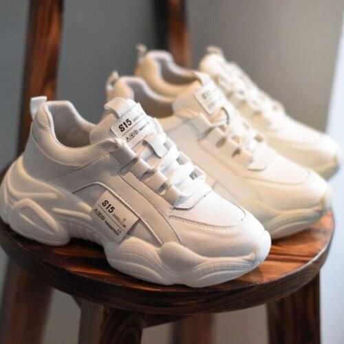 Womens Vulcanized Shoes Chunky Sneakers White PU Leather Trainers Korean Fashion Female Platform Sport Old Dad Casual Shoes
