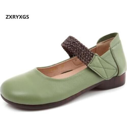 Hot Sale 2020 New Top Cowhide Autumn Womens Shoes Flat Shoes Plus Size Mother Fashion Casual Shoes Soft Sole Comfortable Shoes