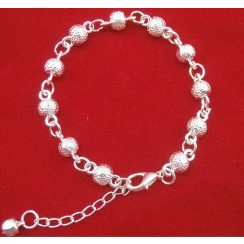 Matte Beads Ball Linked Adjustable Small Chain Silver Plated Bracelets for Women