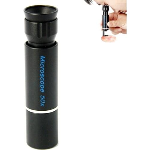 50X Mini Pocket Size Microscope Jeweler Magnifier Compact Blue Coated Handheld Magnifying Glass Loupe for Identification