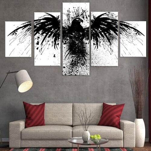 5 Pieces Modular Pictures Canvas Frame Living Room HD Printed Posters Home Wall Art Decor Black Eagle Paintings Abstract
