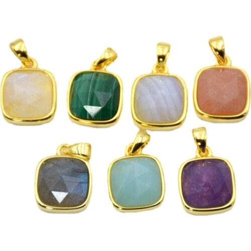 Natural Gem stone Small Square pendant Jewelry Making Supplies Charm Finding Supplies gold Electroplate Bulk Gem stone Pendants
