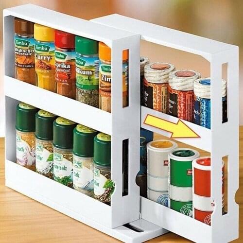 Delicate Spice Rack Double Storage Food Rack Rotating Spice Storage Shelf for Kitchen Bathroom Multi-Function Storage Rack