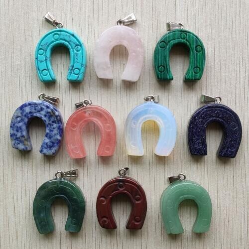 Wholesale 10pcs/lot Fashion mixed natural stone horseshoe shape pendants for Necklace jewelry Accessories making free shipping
