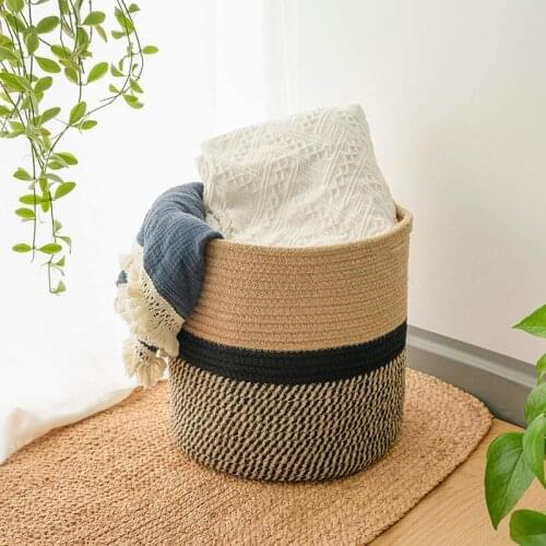 Woven Storage Basket Handmade Cotton Linen Flower Plant Pot Sundries Organizer Laundry Baskets Home Living Room Decoration