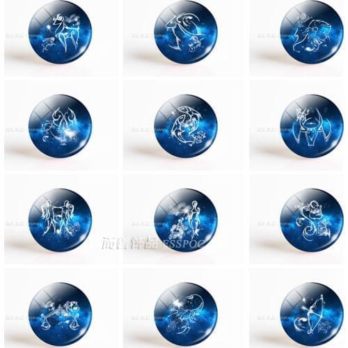 12 Horoscope Birthday Gift Cute Cabochon Zodiac Pisces Signs Aries Leo Constellations Virgo Pisces Jewelry Glass Women 5PCS/SET