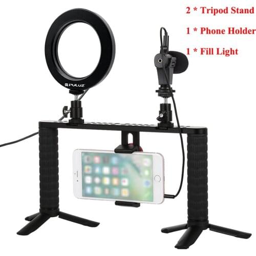 PULUZ 4 in 1 LED Ring Light Vlogging Live Streaming Video Recording Broadcast Selfie Fill Light Photography Ringlight Kit