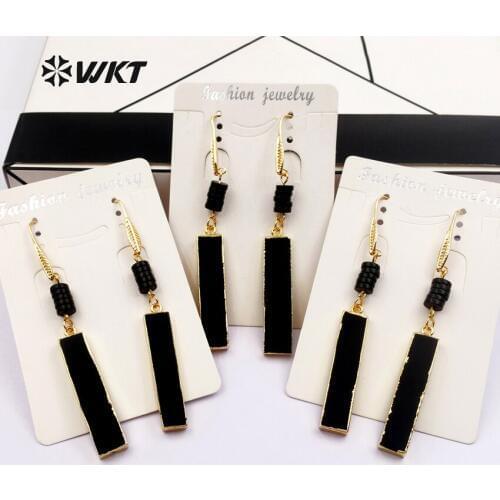 WT-E422 Wholesale Domineering Style Black Strip Dangle Hook Earrings Tourmaline Drop Plated Earrings For Women Fashion Jewelry