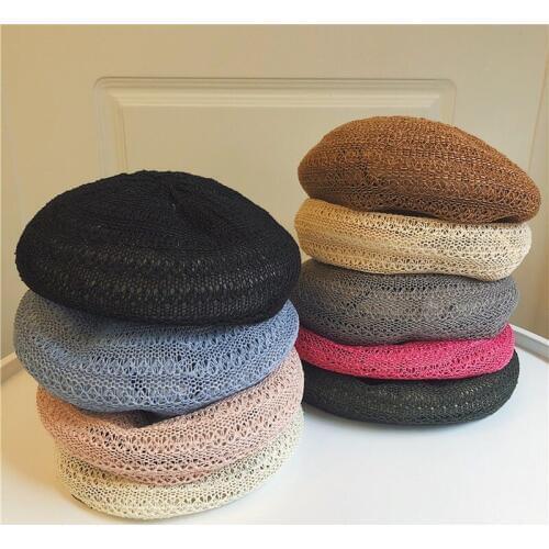 Japanese retro breathable hollow grass beret hat female summer thin section pumpkin hat painter hat berets caps for women hats
