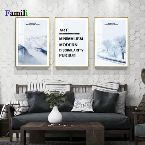 Nordic Wall Art Snow Mountain Poster Black and White Foggy Forest Canvas Print Landscape Posters and Prints Hanging Wall Decor