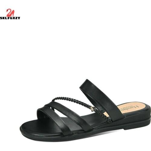 SKLFGXZY Summer New Arrival Women Sandals Fashion Genuine Leather Womens Shoes Outdoor Beach Cowhide Sandals Slippers