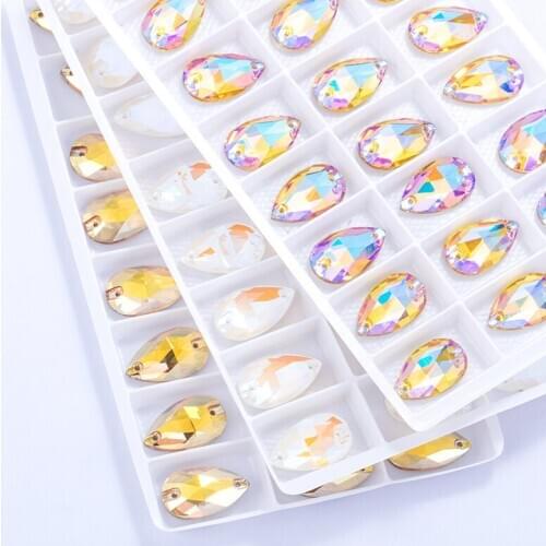 Colorful Tear Drop Sewing Rhinestones K9 Glass Rhinestones Jewelry Accessories Wedding Dress Crystals Stones