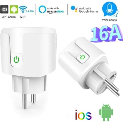 Tuya WiFi EU Smart Plug Adapter Wireless Remote Voice Control Power Monitor Timer Socket for Google Home Alexa 16A AC 100-220V