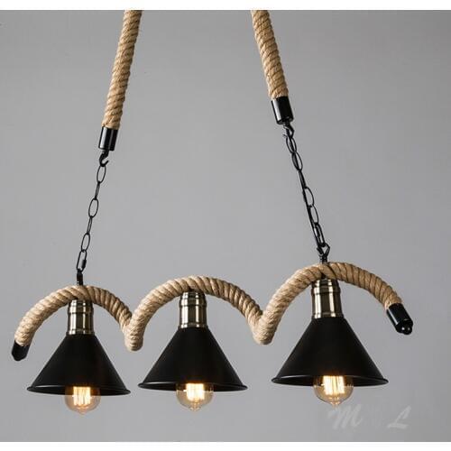 Retro Hemp Rope Hanging Lamps Vintage Pendant Lights for Living Room Restaurant Bar Suspension Luminaire Dining Room Art Deco