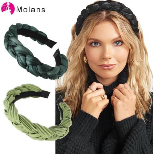 Molans Hair Bands for Women Silk Headband Korea Black Silk Padded Braided Headband Spring Gumki Do Wlosow Plated Hair Bands