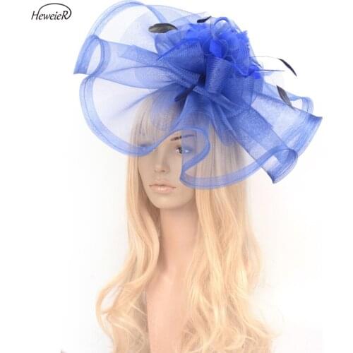 Women Lady Bridal Handmade Large Fascinators Net Mesh Feather Hair Clip Cocktail Ascot Hat Hair Clip Headwear Hairpin Hairpiece