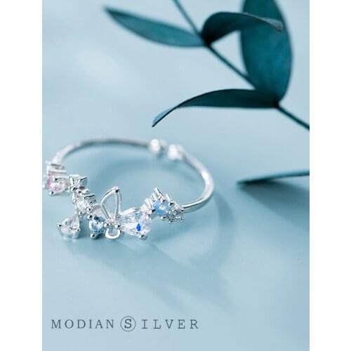 Modian Multiple Elements Ring for Women Colorful Crystal Water Drop Flower Open Adjustable Sterling Silver 925 Ring Fine Jewelry