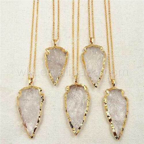 WT-N791 Romantic long quartz crystal necklace ,fashion 10pcs arrowhead crystal quartz stone necklace for jewelry making