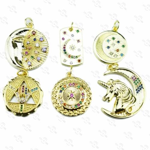 Star Moon Palm Unicorn Jewelry Supplies Shining Star Polaris Pendant Diy Earring Bracelet Necklace Copper Zircon CZ Accessories