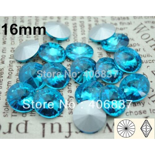100pcs/Lot, Free Shipping! 16mm Aquamarine Crystal Rivoli Fancy Stones, Chinese Top Quality Crystal Rivoli