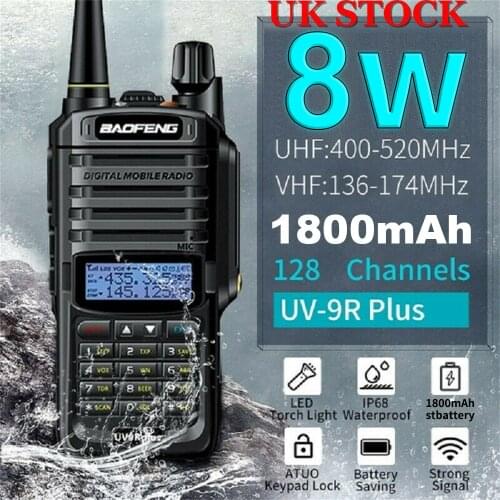 2pcs/set Baofeng UV-9R plus Walkie Talkie High Power Two Way Radio VHF UHF Portable Radio Waterproof IP67 Walkie Talkie