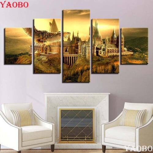 Diy 3d diamond Embroidery full square round,5 Panel Castle Owl diamond painting cross stitch mosaic diamond pictures rhinestone