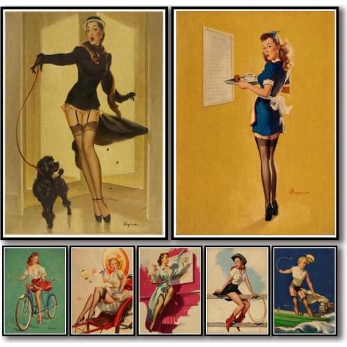 35 Designs Retro 1940s PINUP GIRLS Kraftpaper Poster Home Decal Art Painting Funny Wall Sticker for Coffee House Bar 2