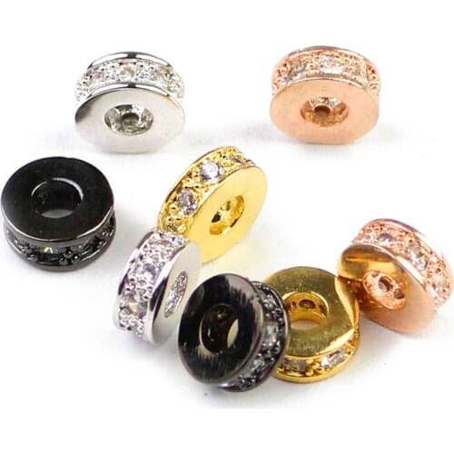 HGKLBB Fat Round Copper Spacer beads 4pcs 7.5mm Pave Zircon Crystal Charms metal Loose beads for Jewelry making bracelet DIY