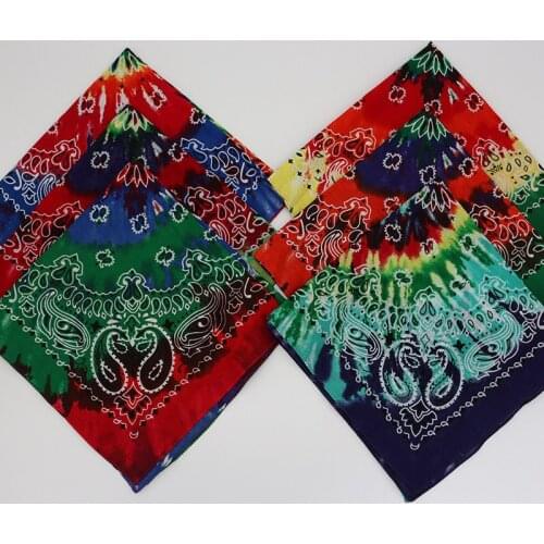 Colorful Tie-dye Swirl Print Pailsey Cotton Bandanna Hiphop Men Squares Neck Scarf Fashion Women Headband Handkerchief Headwear