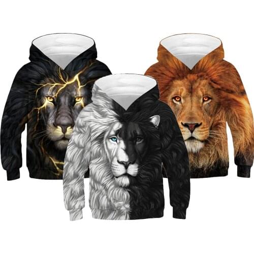 5-14 Years Real 3D Lion print Teens Boys Hoodies Autumn Sweatshirt For Kids Children Outerwear Coat Long Sleeve Pullover Tops