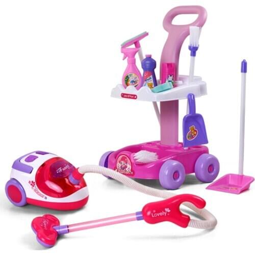Children Cleaning Cart Playset Household Appliances Tools Pretend Vacuum Cleaner Cleaning Trolley Kids Cleaning Supplies Toys