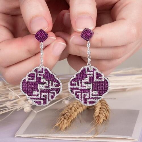 European and American designer luxury ladies banquet with large lattice color separation cubic zirconia earrings high-end fashio