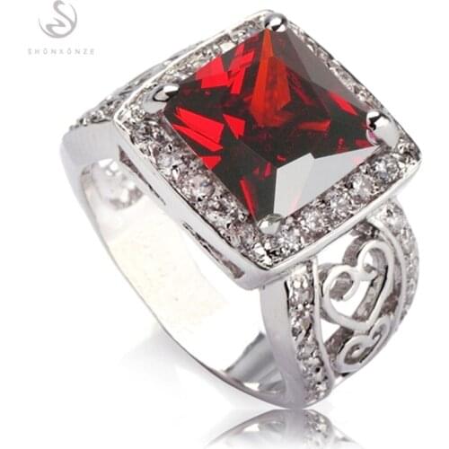 Fleure Esme Explosion models wedding rings for womens clothing accessories dropshipping Red Cubic Zirconia Rhodium Plated R671