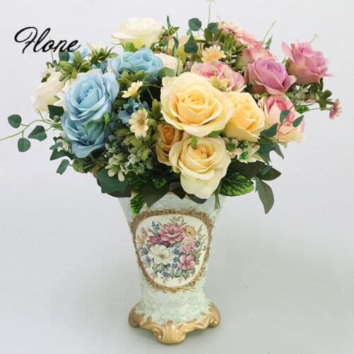 Flone Silk Roses Bouquet Fake Flowers Artificial Flowers Wedding Home Decoration Supplies Living Room Accessories Eternal Rose