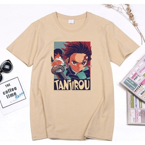 Summer Hot Sale Men women Tops Anime Demon Slayer T-shirt Fashion Cool Tanjiro Printed Khaki T Shirt Harajuku Manga Clothes