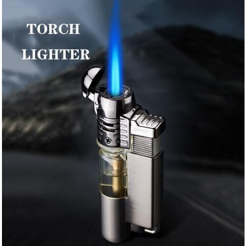 Creative GAS inflatable windproof lighter straight Direct Jet flame cigarette lighter personalized metal smoking set