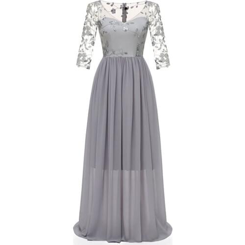 L5124 Womens Full Dress Faddish Lace Design Flower Pattern Evening Dress