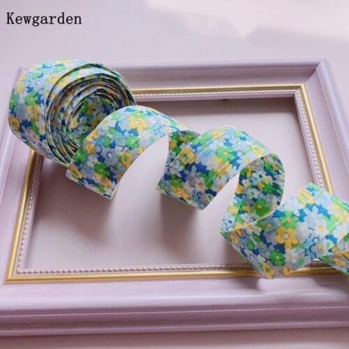 Kewgarden Printed Floral Ribbon 3cm 1-1/4" DIY Hair Bow Corsage Accessories Handmade Tape Flower Gift Packing Webbing 5 Meters
